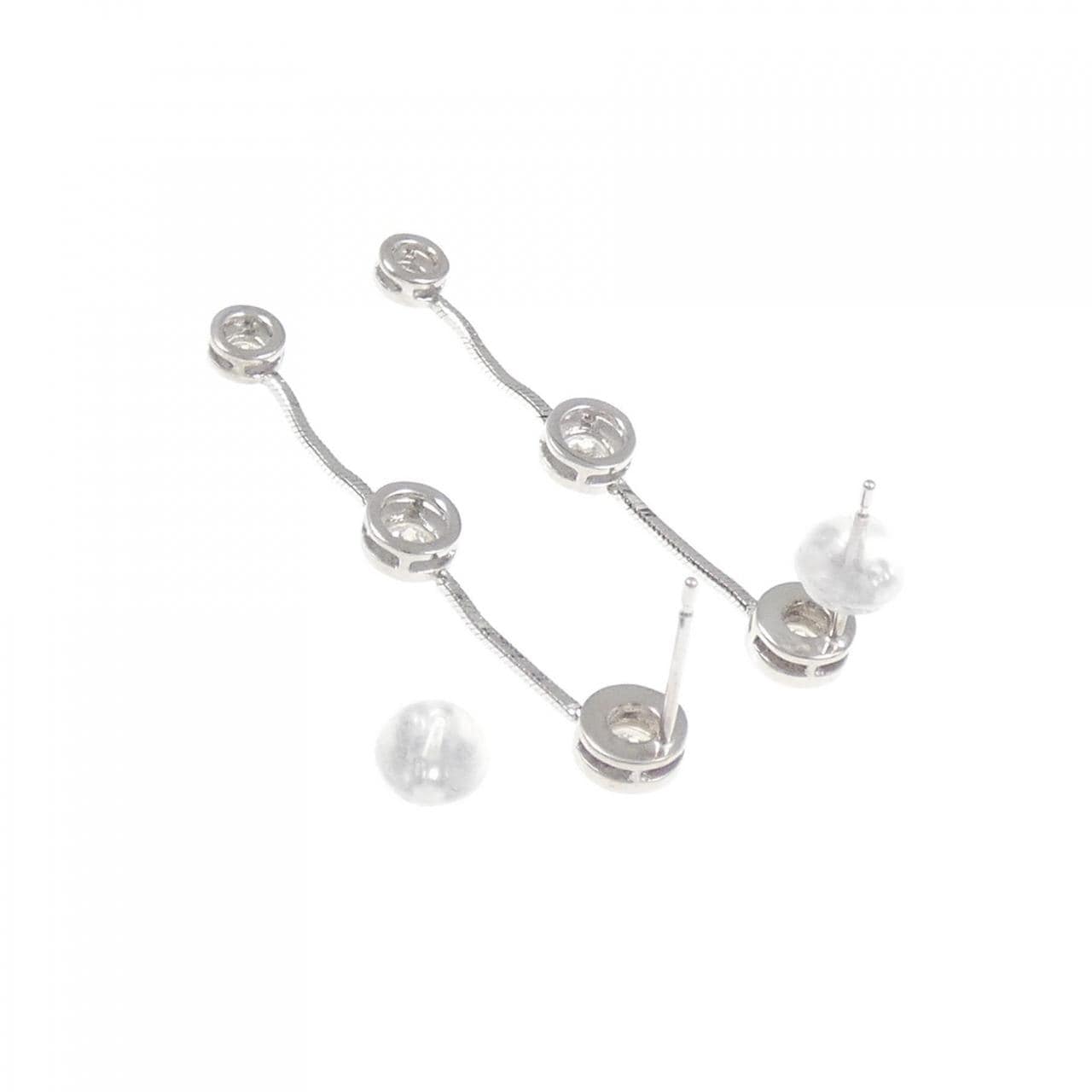 K18WG スリーストーン ダイヤモンド ピアス 0.60CT