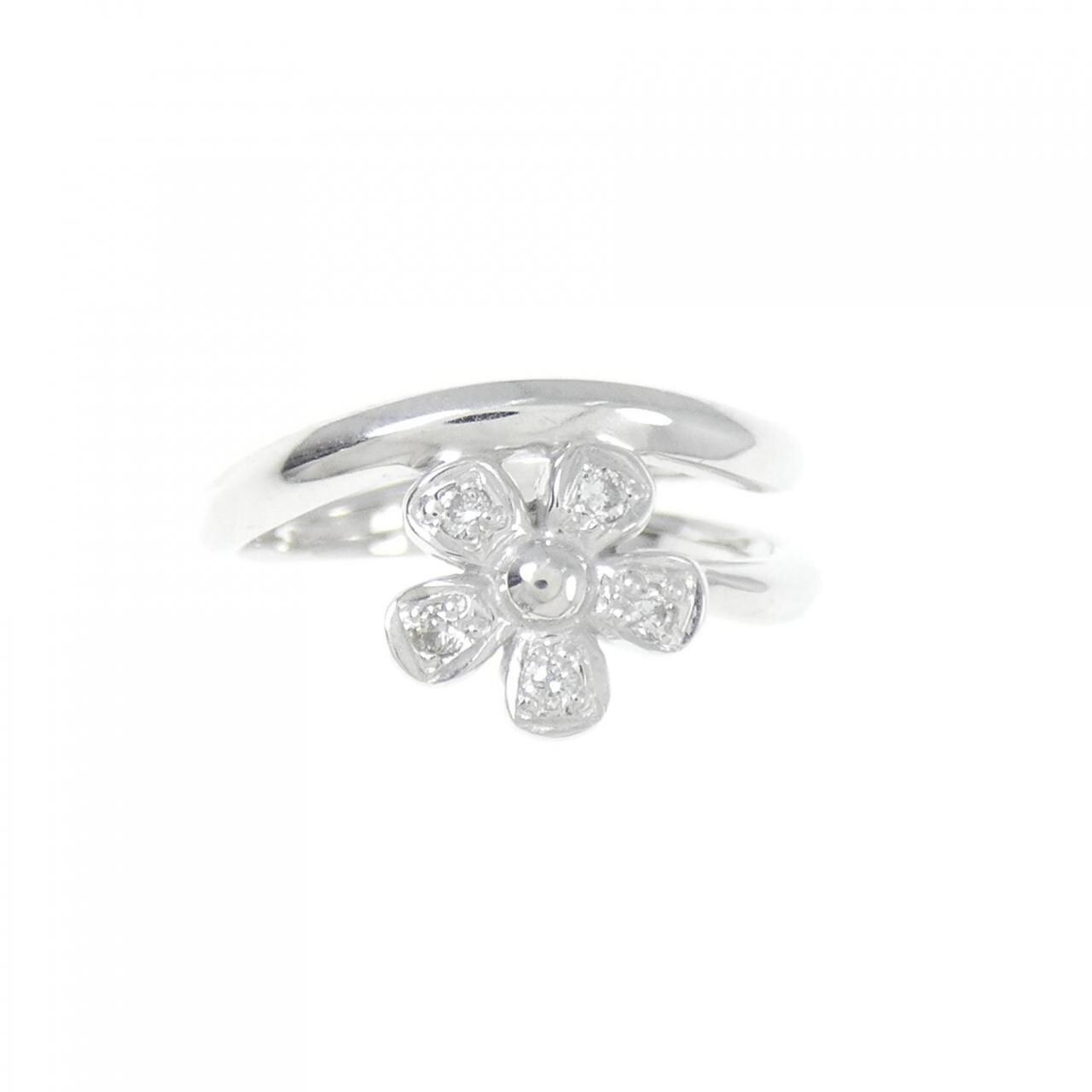 K18WG フラワー ダイヤモンド ピンキー リング 0.05CT