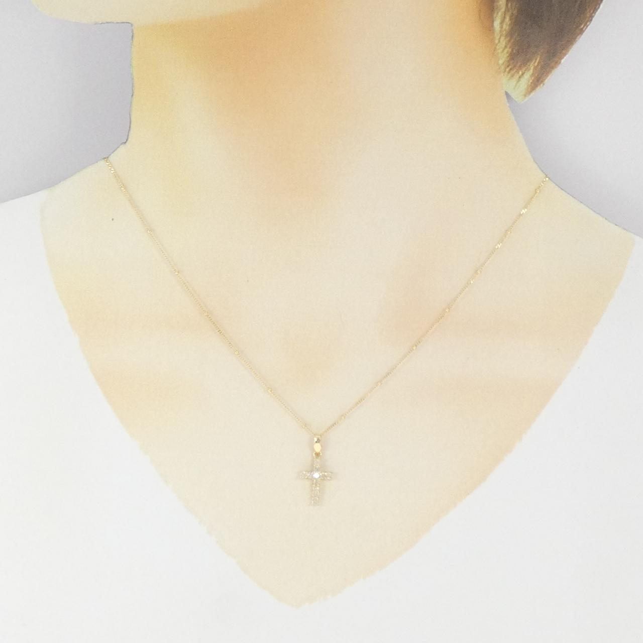 K18YG cross Diamond necklace 0.3CT