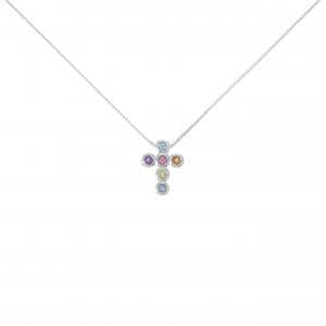 750WG クロス カラーストーン ネックレス