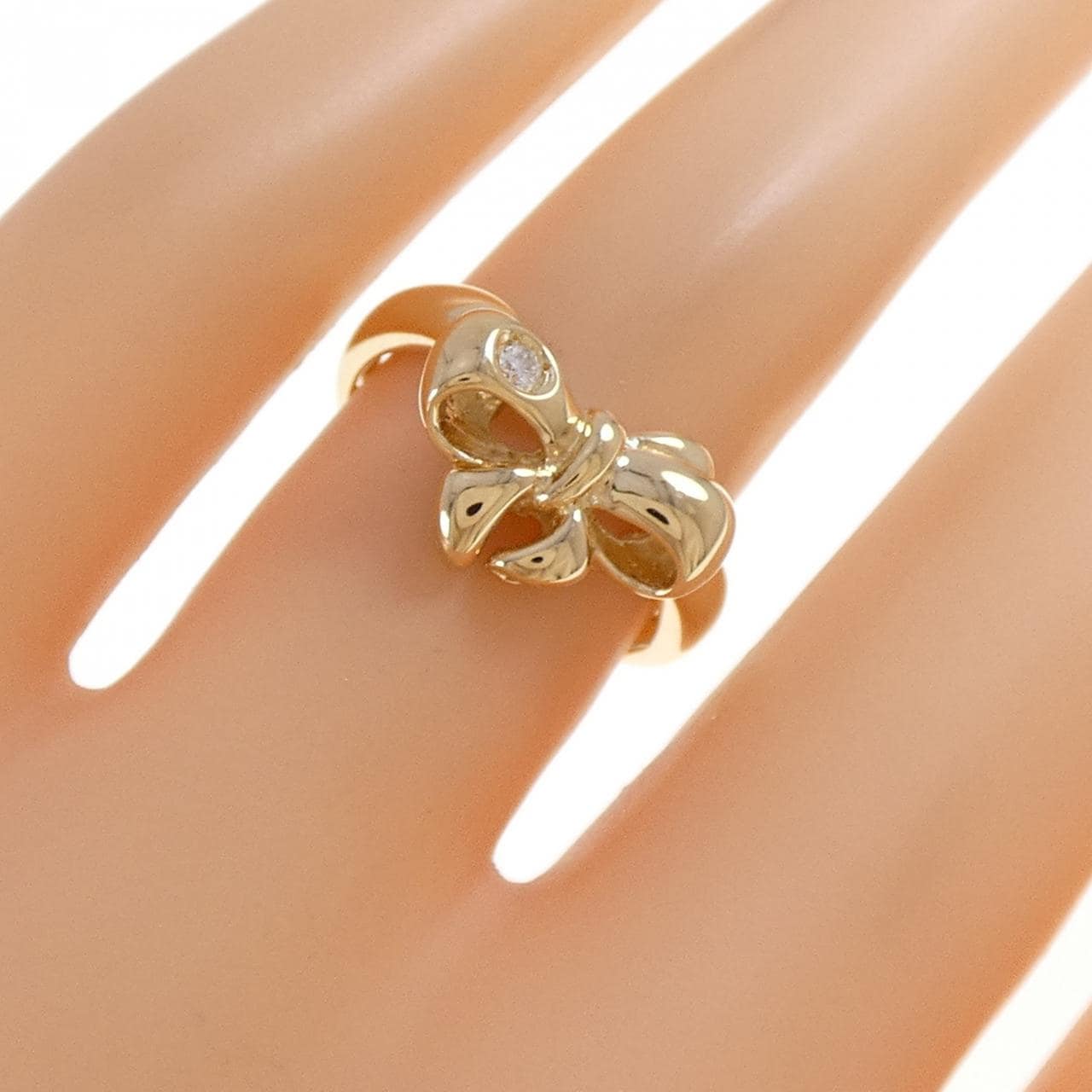 K18YG リボン ダイヤモンド リング 0.03CT