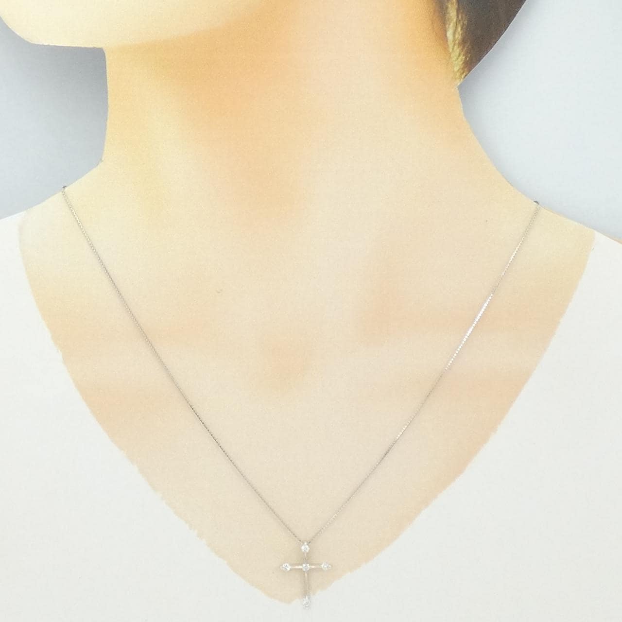 K18WG クロス ダイヤモンド ネックレス 0.21CT
