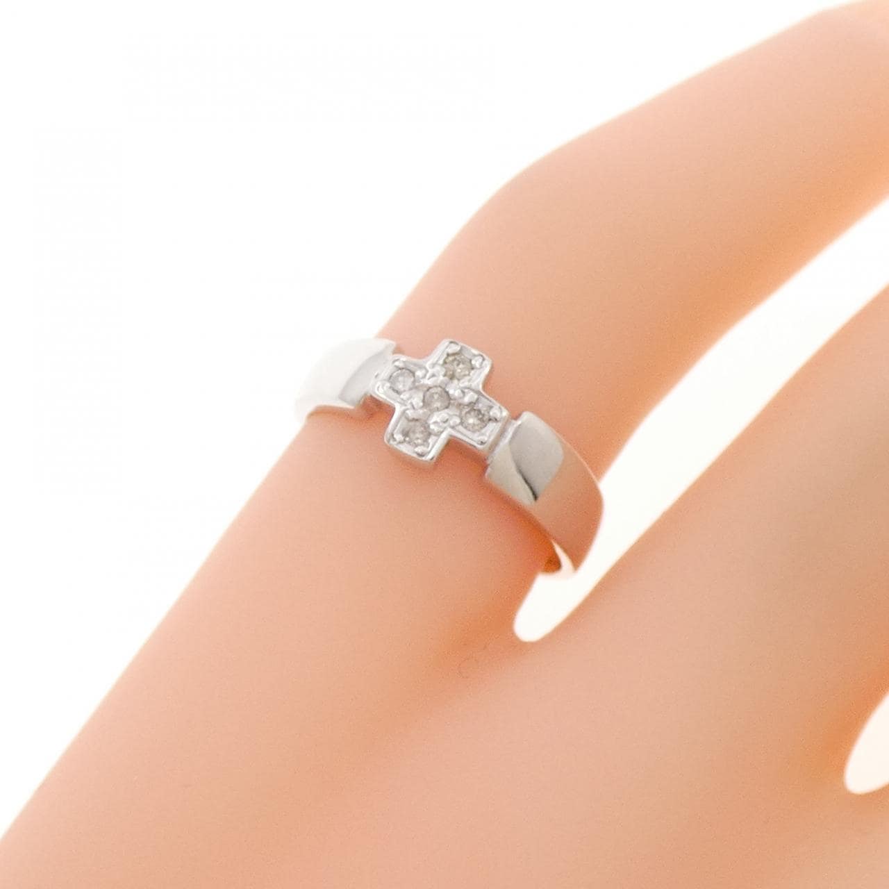 K18WG クロス ダイヤモンド ピンキーリング 0.05CT