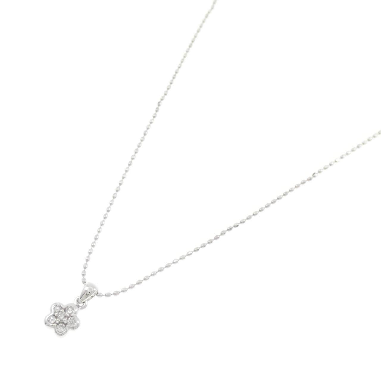K18WG フラワー ダイヤモンド ネックレス 0.07CT