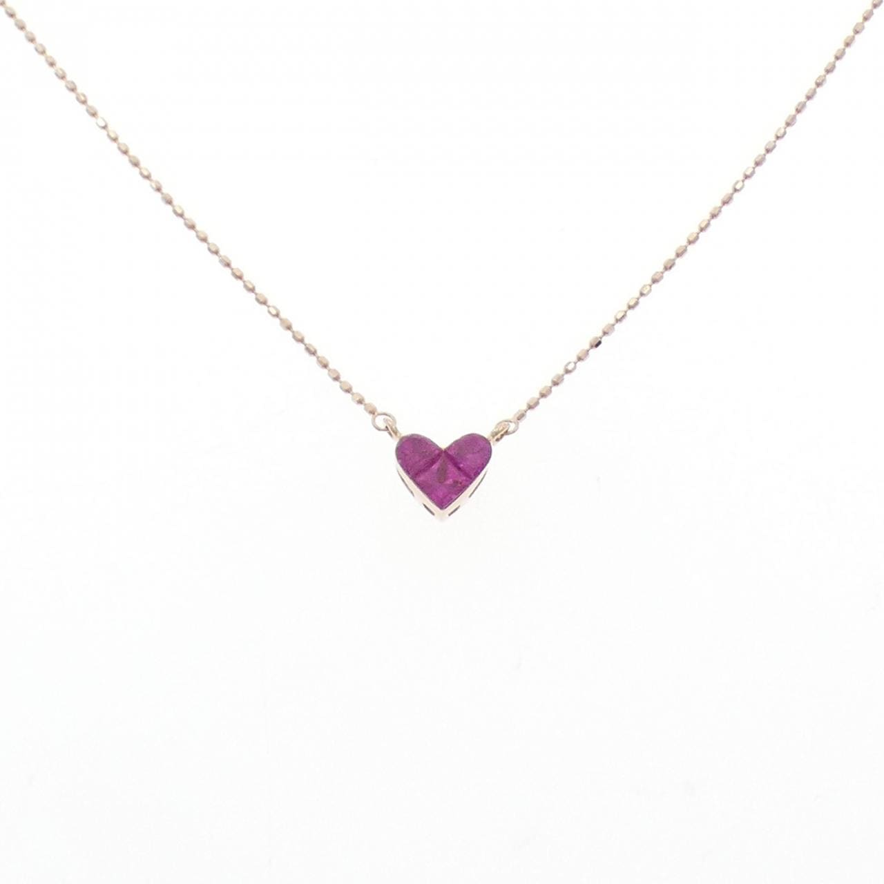 K14PG Heart Ruby Necklace 0.60CT