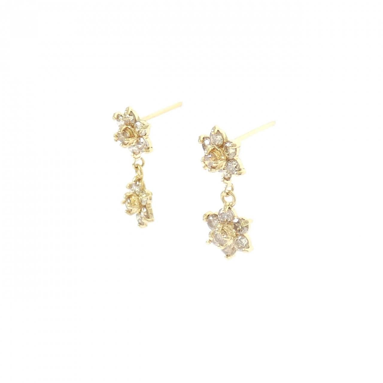 K18YG フラワー ダイヤモンド ピアス 0.70CT