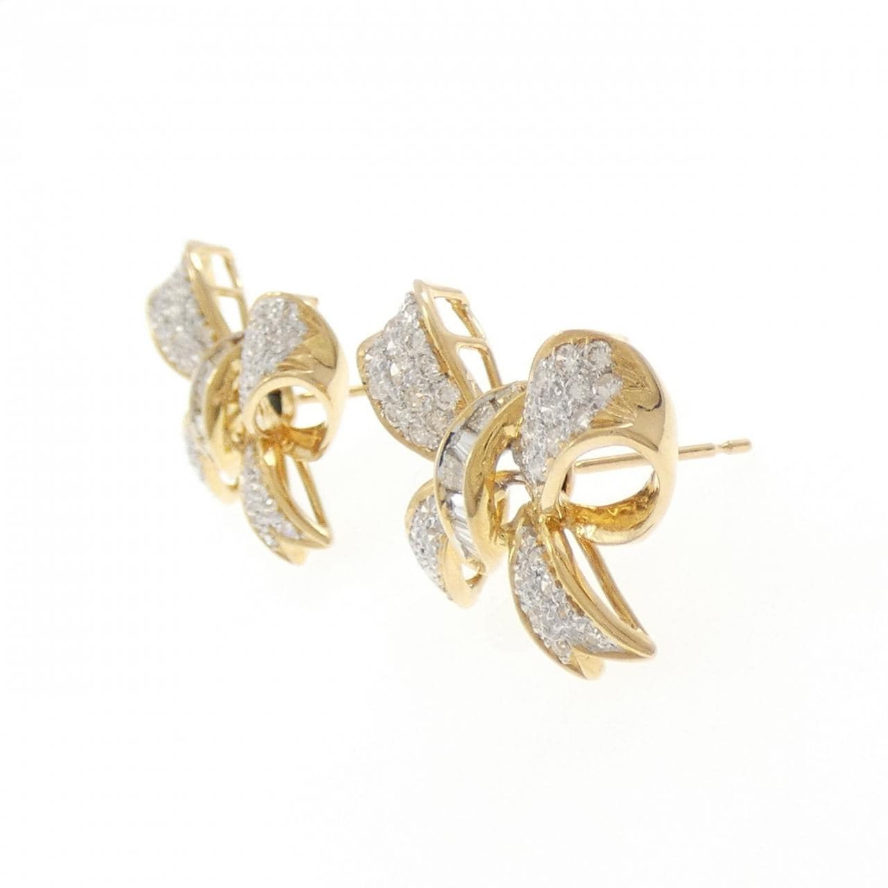 K18YG/K18WG リボン ダイヤモンド ピアス 1.68CT