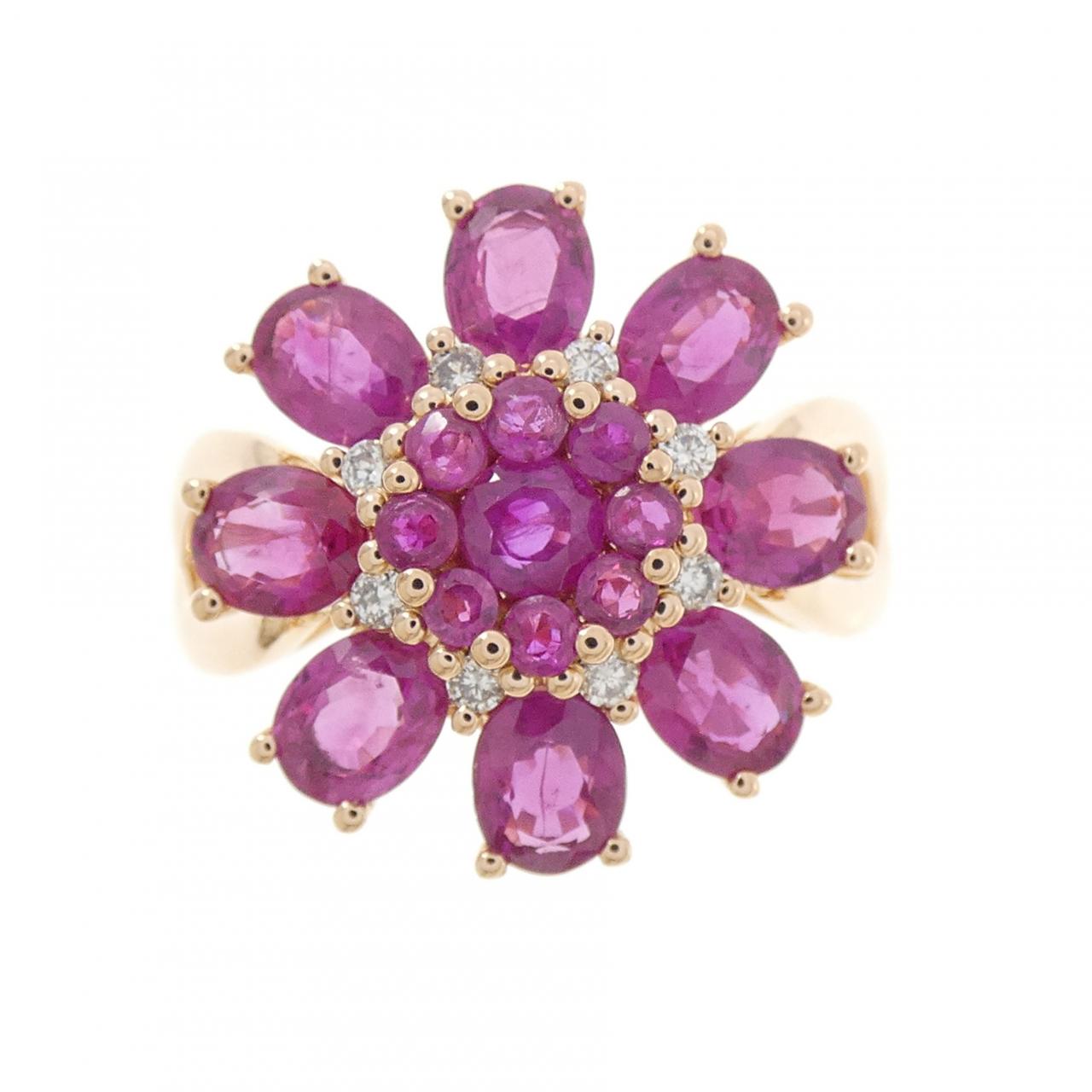 K18PG フラワー ルビー リング 2.74CT