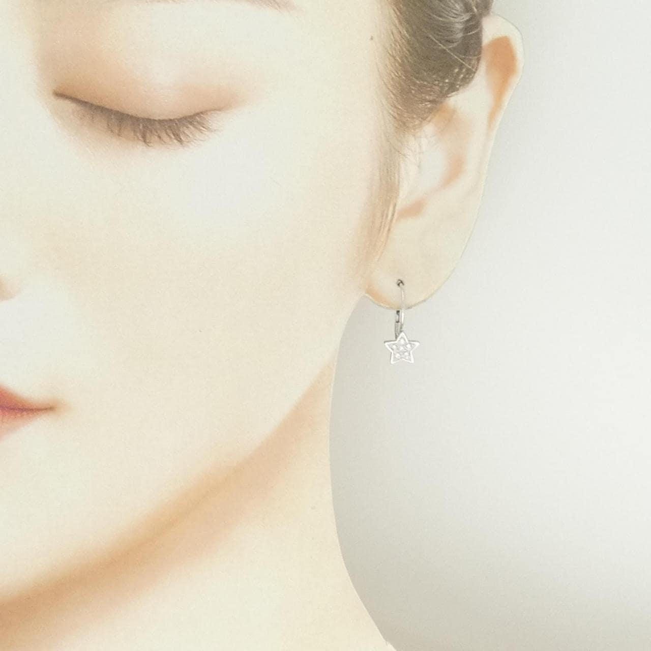 PT900 ムーン×スター ダイヤモンド ピアス 0.06CT