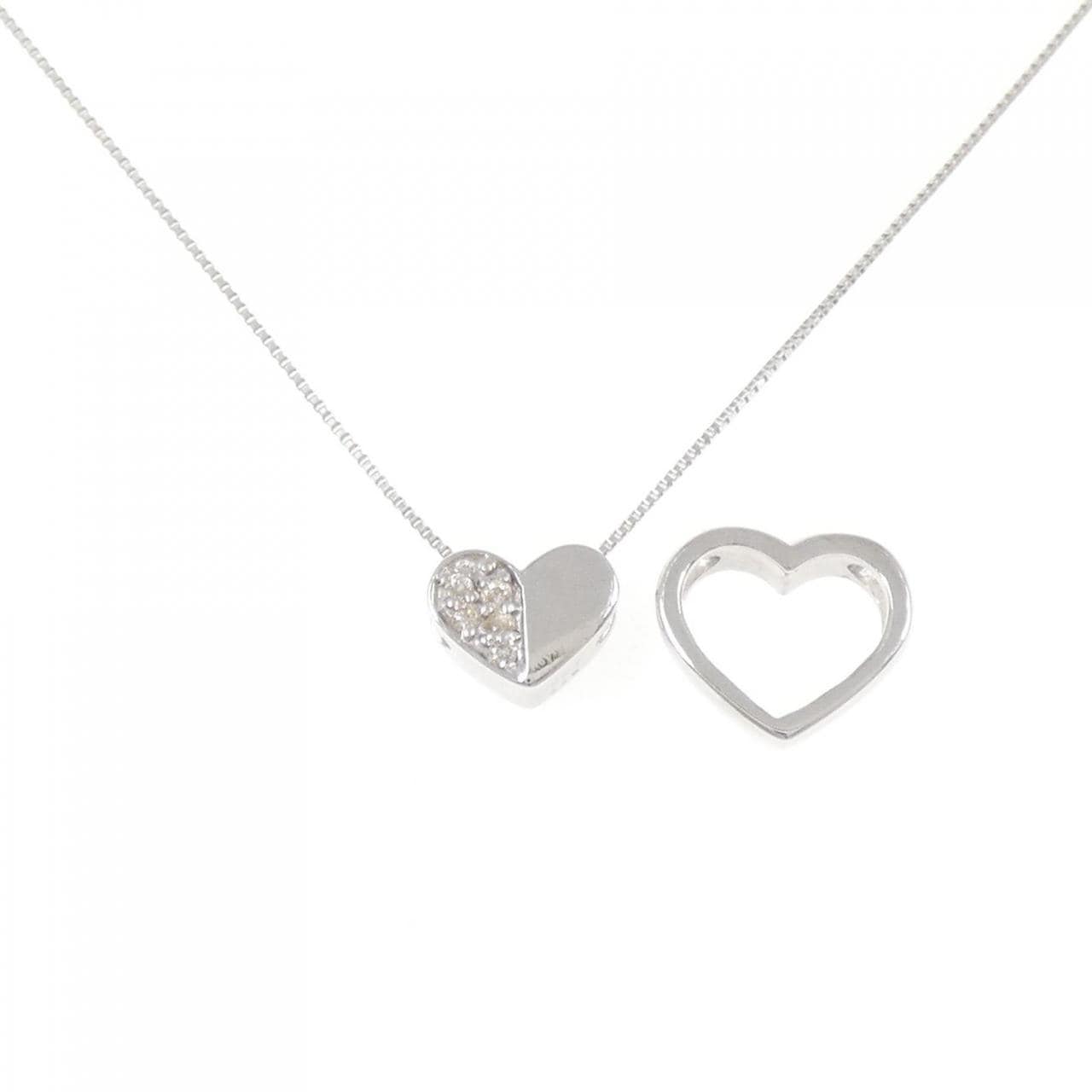 K18WG 2WAY ハート ダイヤモンド ネックレス 0.05CT