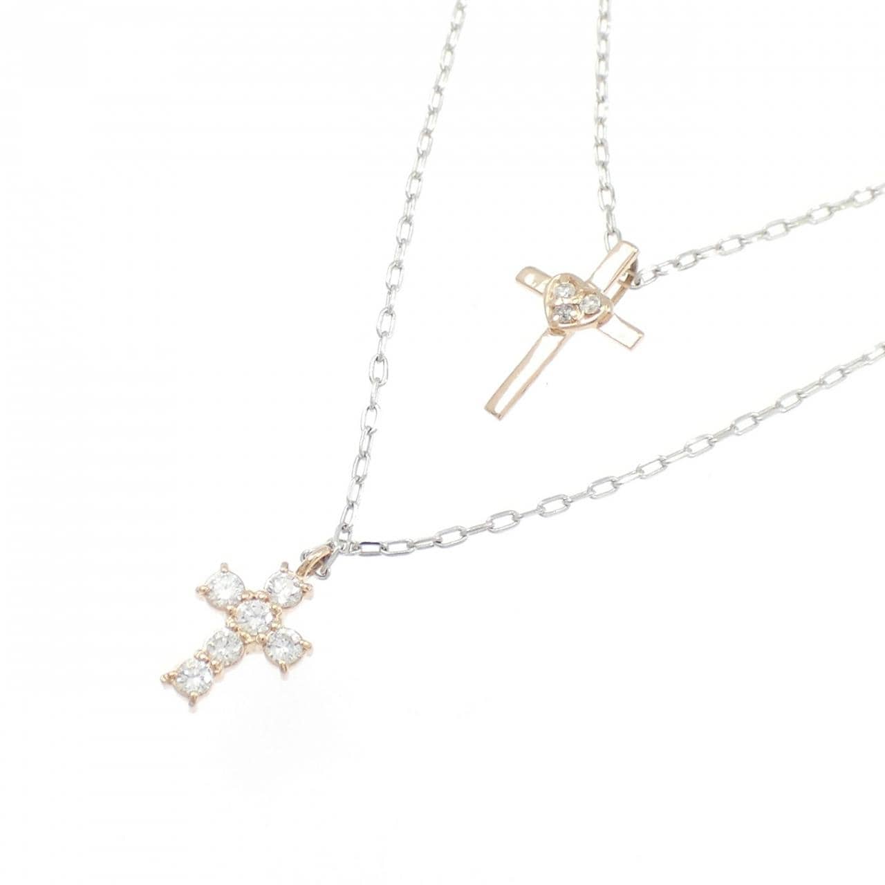 K10WG/K10PG クロス×ハート ダイヤモンド ネックレス 0.10CT