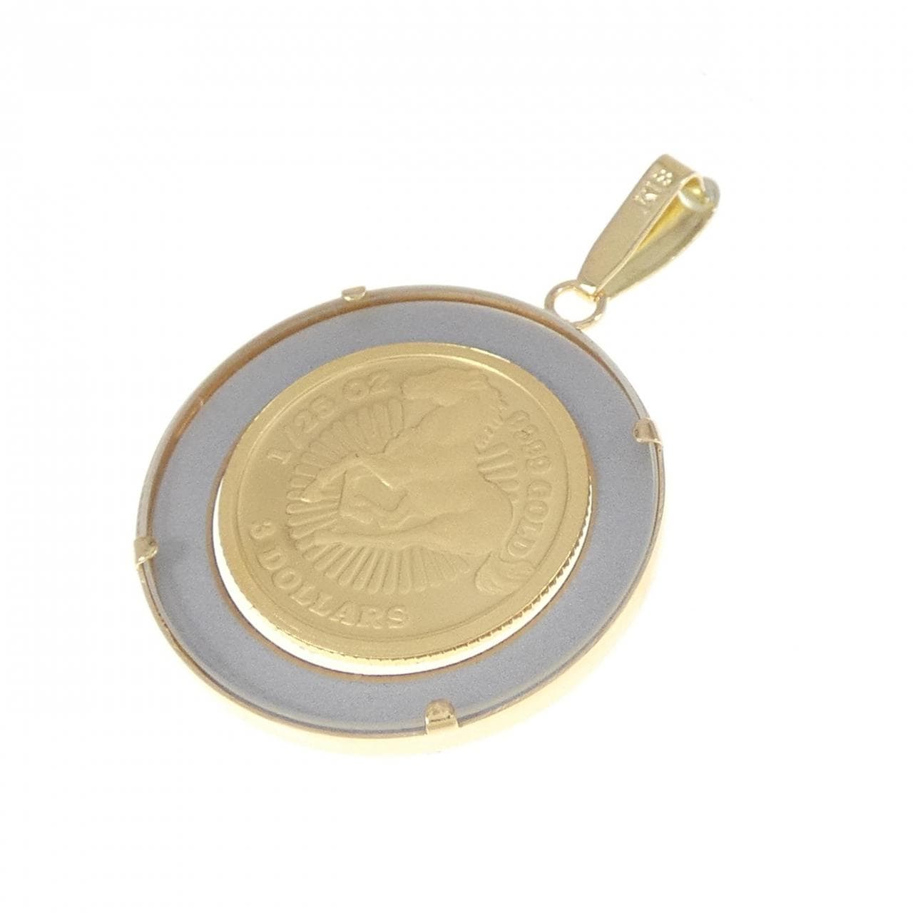 K18YG frame coin pendant