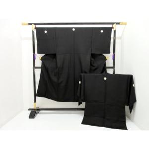 男物　黒羽二重　丸に揚羽蝶　きもの・羽織　２点セット