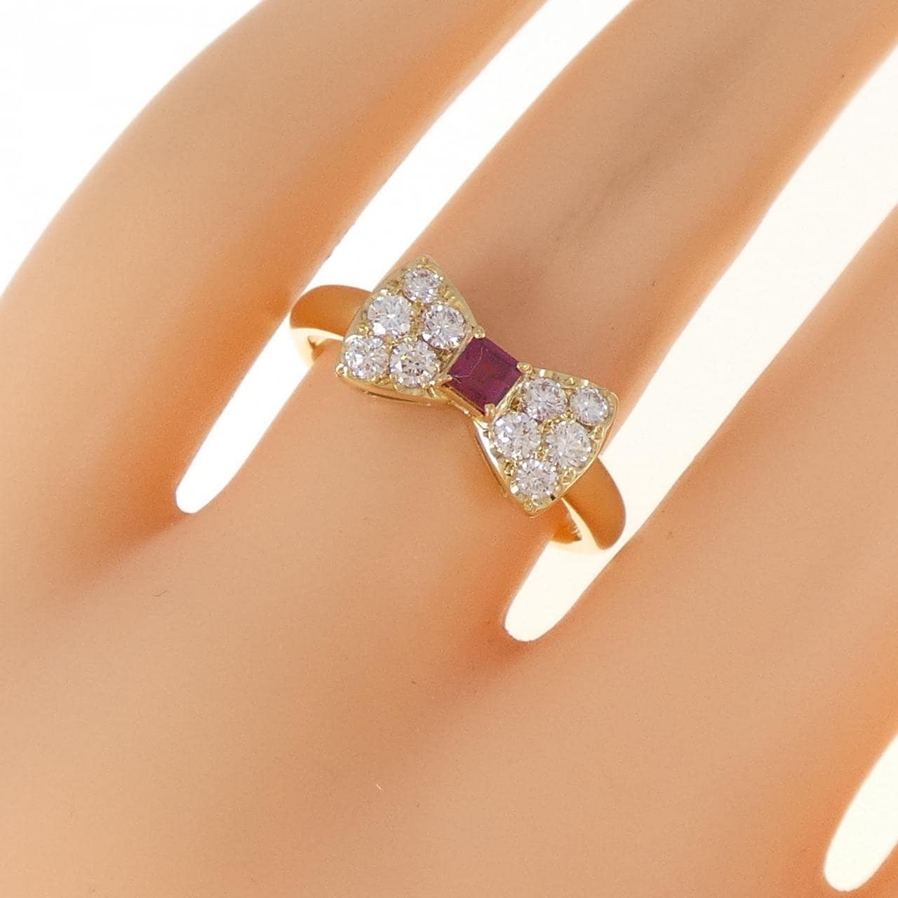 K18YG蝴蝶结红宝石戒指0.27CT