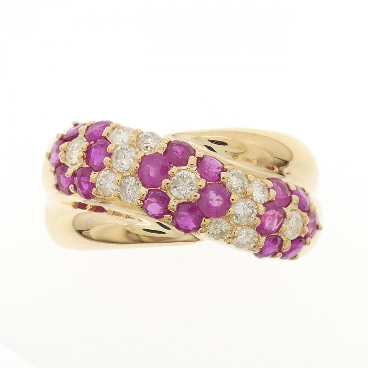 K18YG Flower Ruby Ring 1.00CT