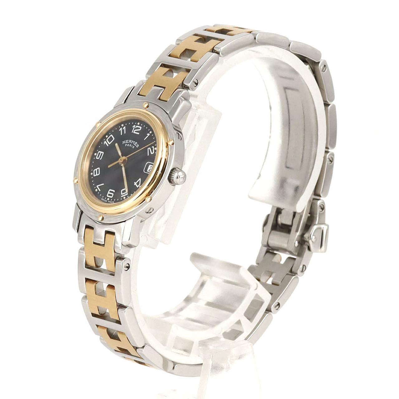 エルメス クリッパー CL4.220 ゴールド コンビ ラウンド デイト 時計 ジャンク W5631  エルメス クリッパー CL4.220 コンビ レザー ゴールド レディース 時計