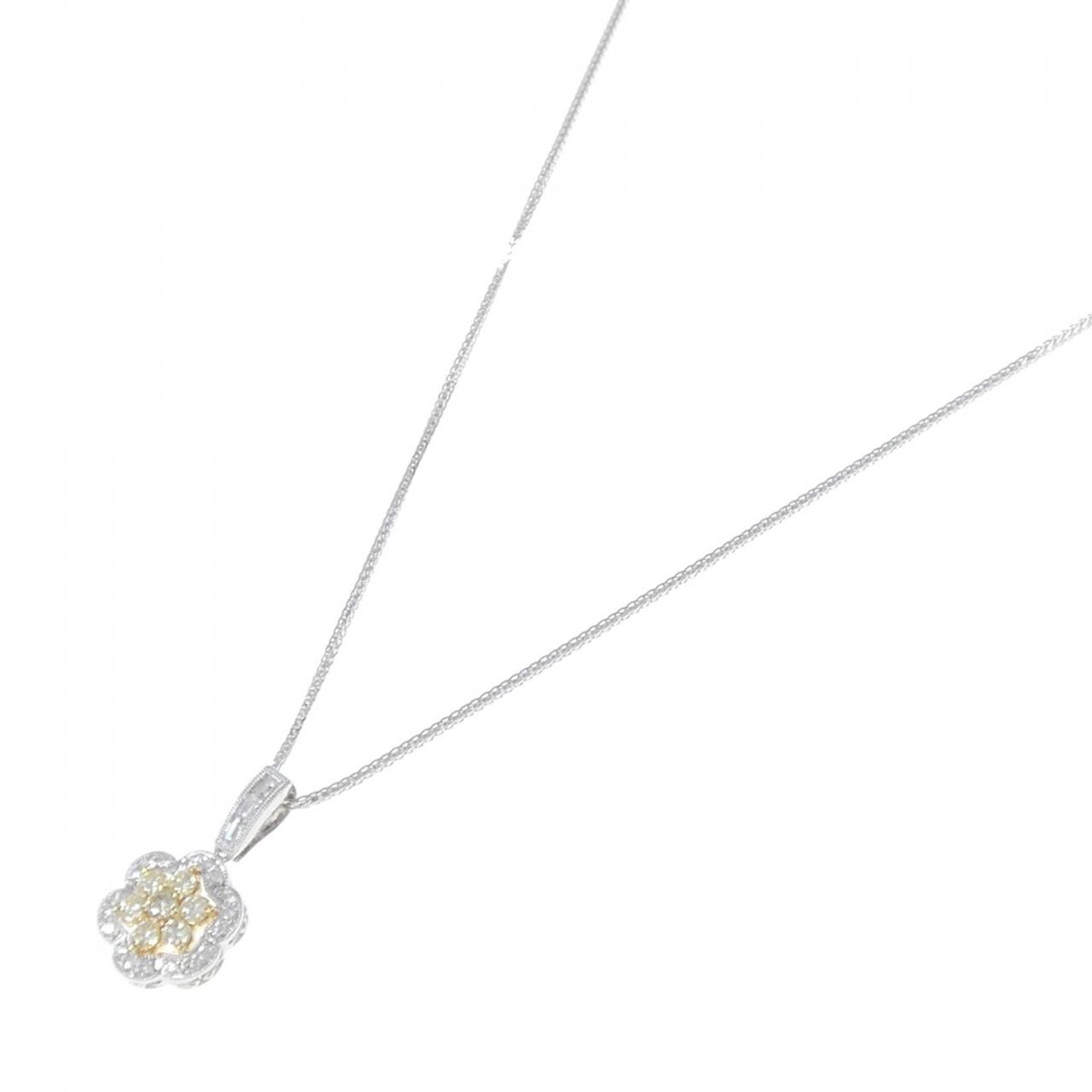 K18WG/K18/750WG Flower Diamond Necklace 0.85CT