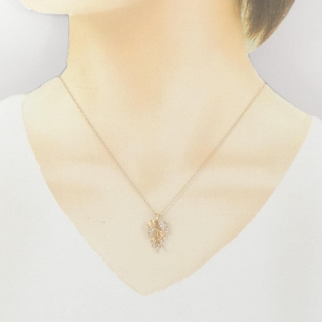 K18PG リーフ ダイヤモンド ネックレス 0.16CT