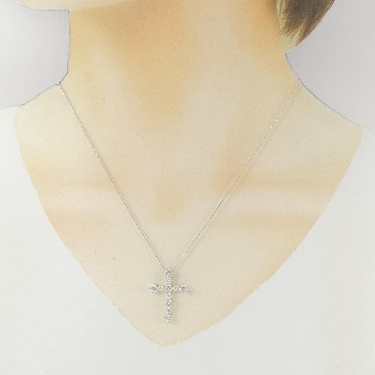 K18WG クロス ダイヤモンド ネックレス 1.25CT