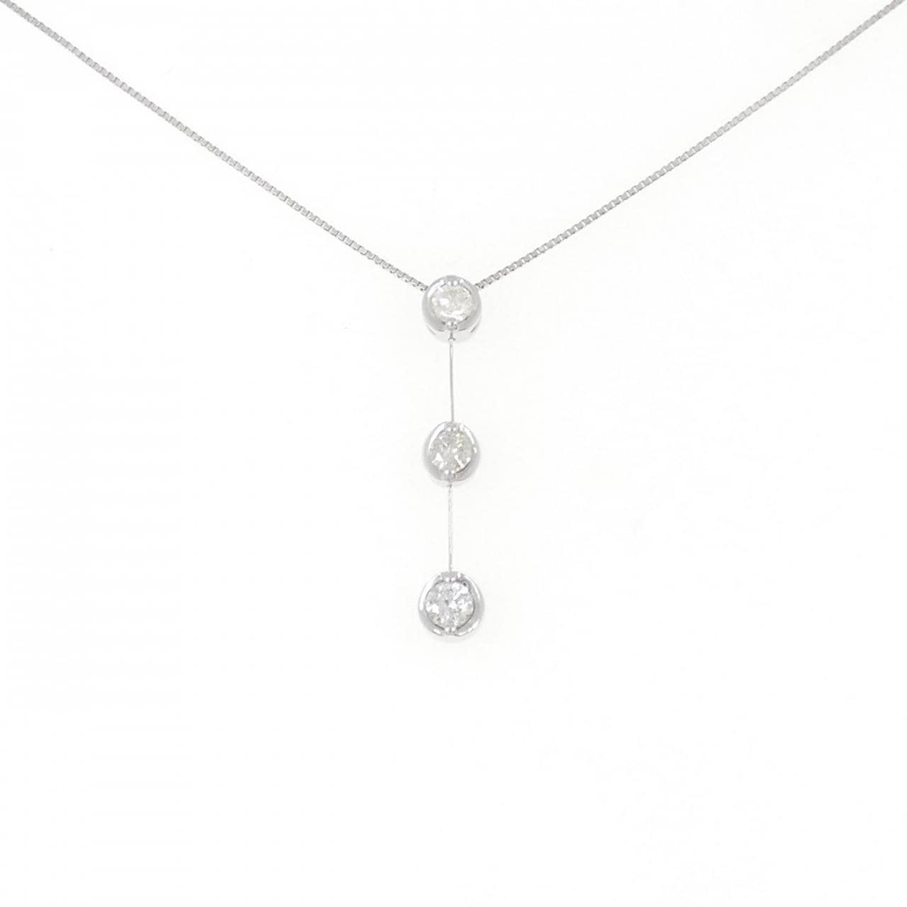 K18WG three stone Diamond necklace 0.50CT