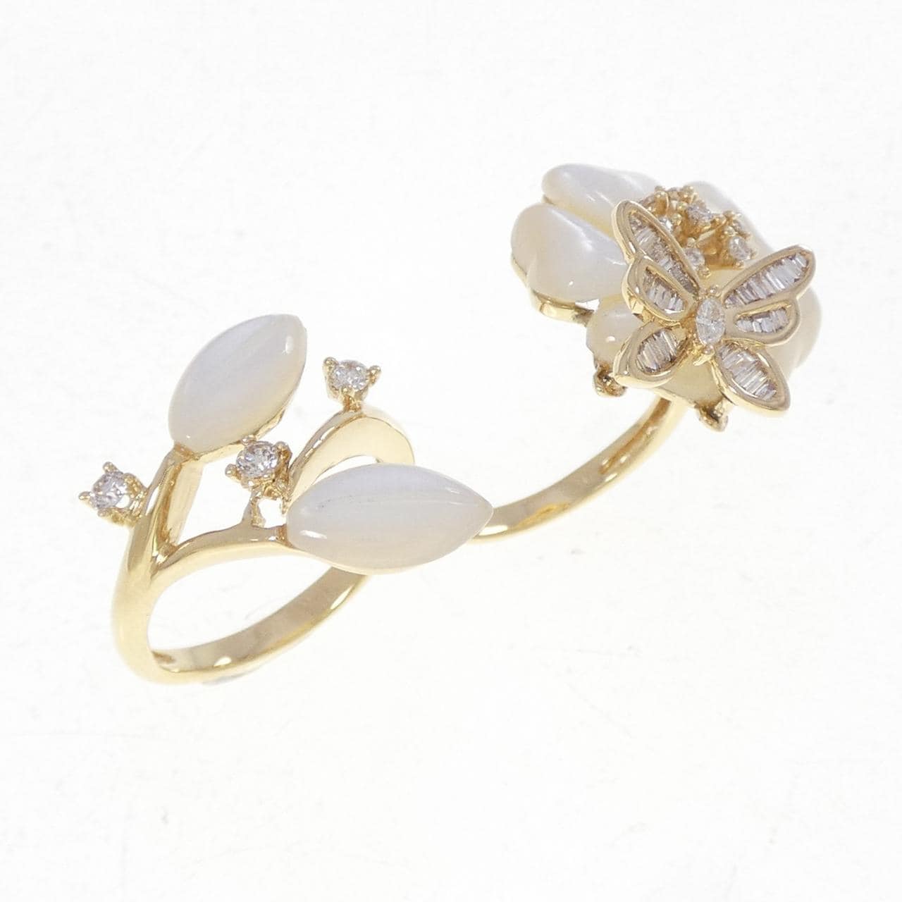 K18YG フラワー×バタフライ マザーオブパール リング