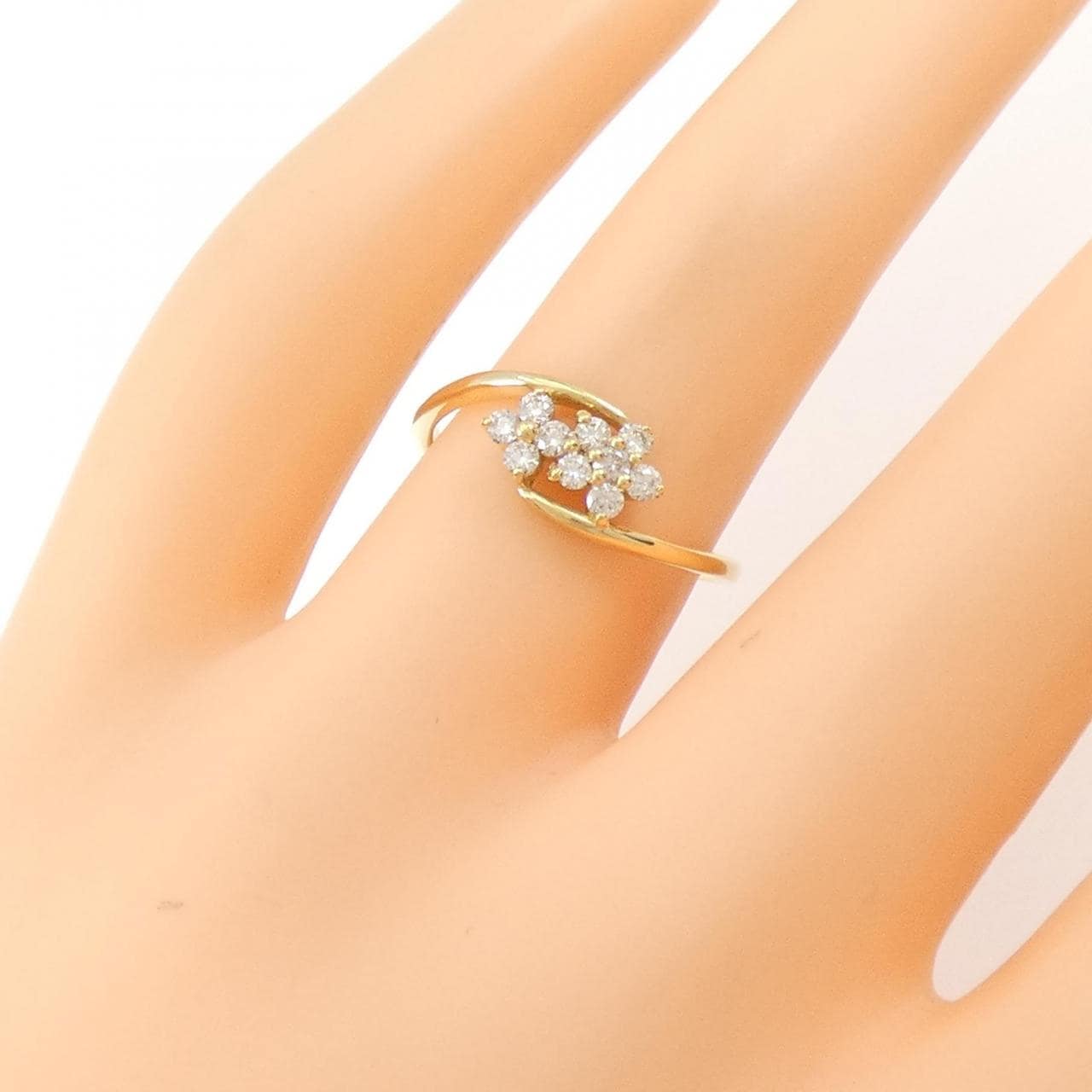 【新品】K18YG フラワー ダイヤモンド リング 0.20CT
