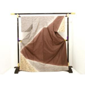 訪問着　紬織　柿渋染