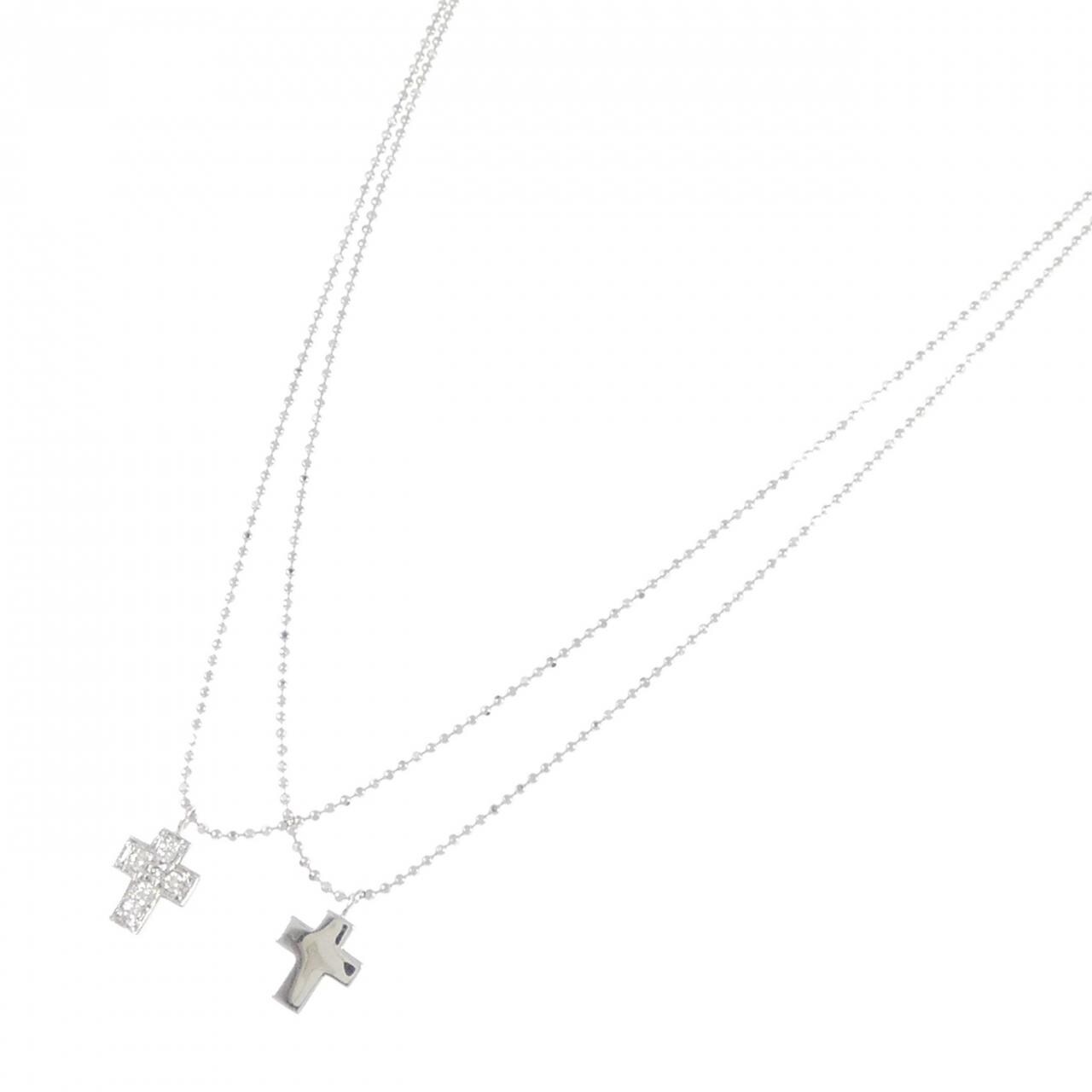 K18WG クロス ダイヤモンド ネックレス 0.08CT