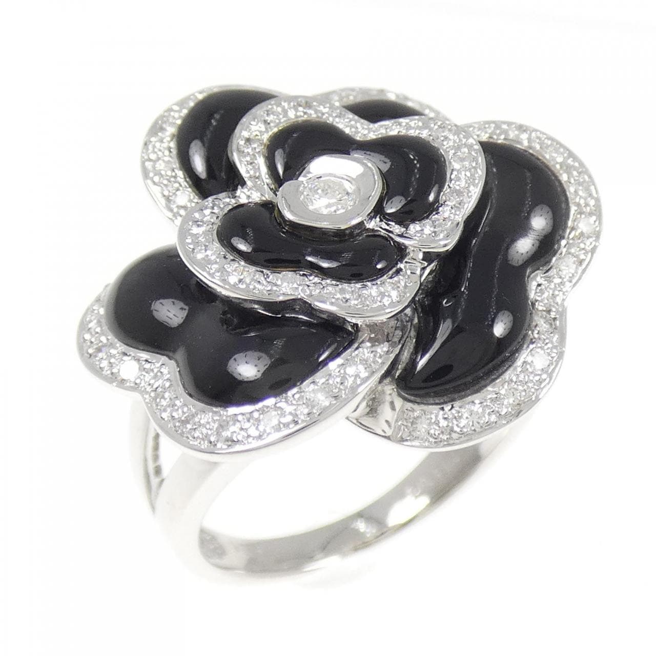 K18WG 花缟黑玛瑙戒指