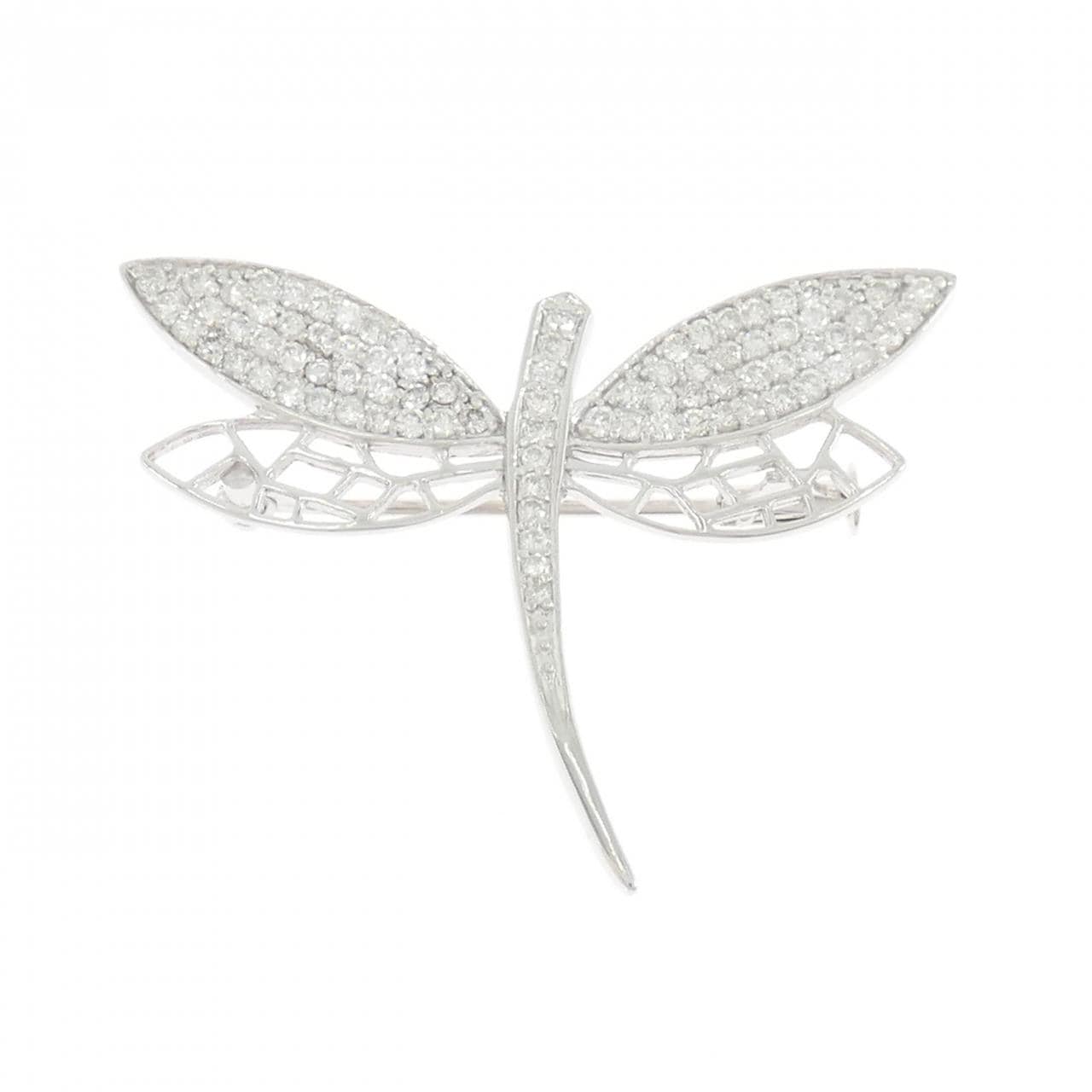 K18WG/K14WG トンボ ダイヤモンド ブローチ 1.00CT