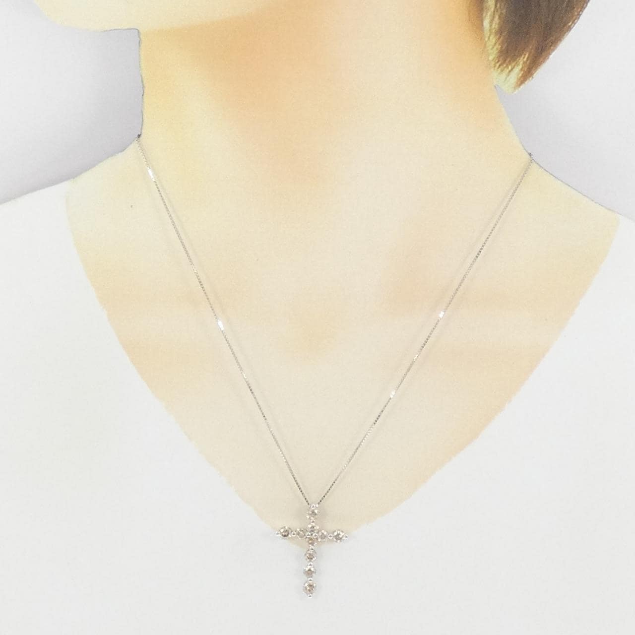 K18WG クロス ダイヤモンド ネックレス 2.24CT