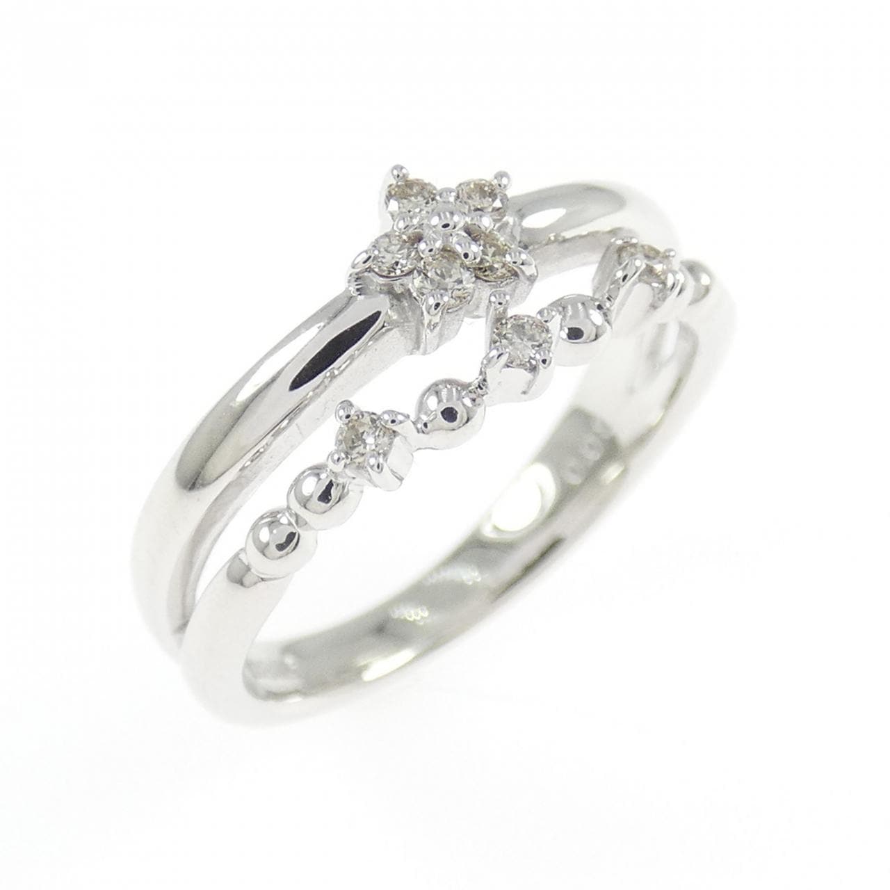 K18WG フラワー ダイヤモンド リング 0.08CT