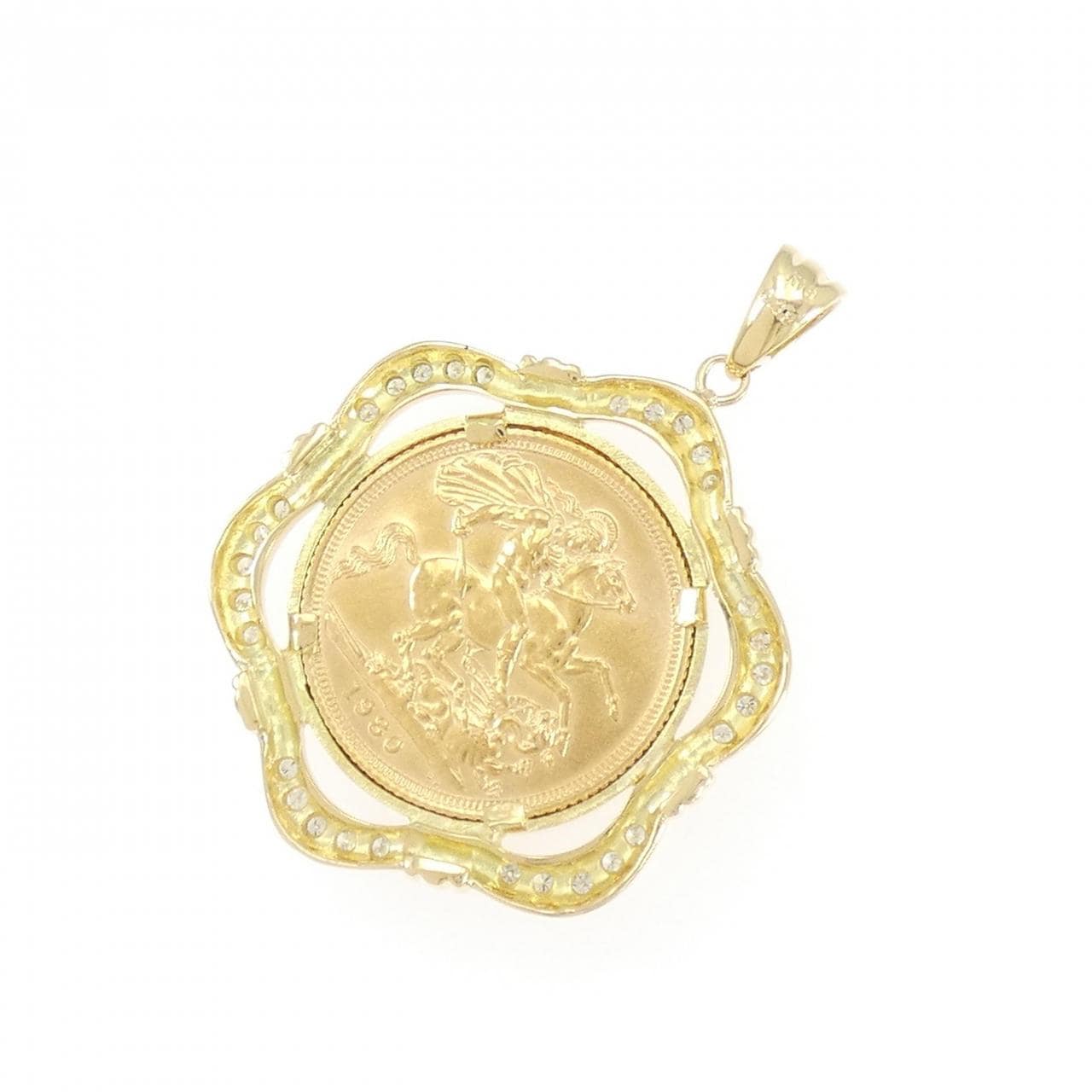 K18YG(枠) ダイヤモンド コイン ペンダント 0.38CT