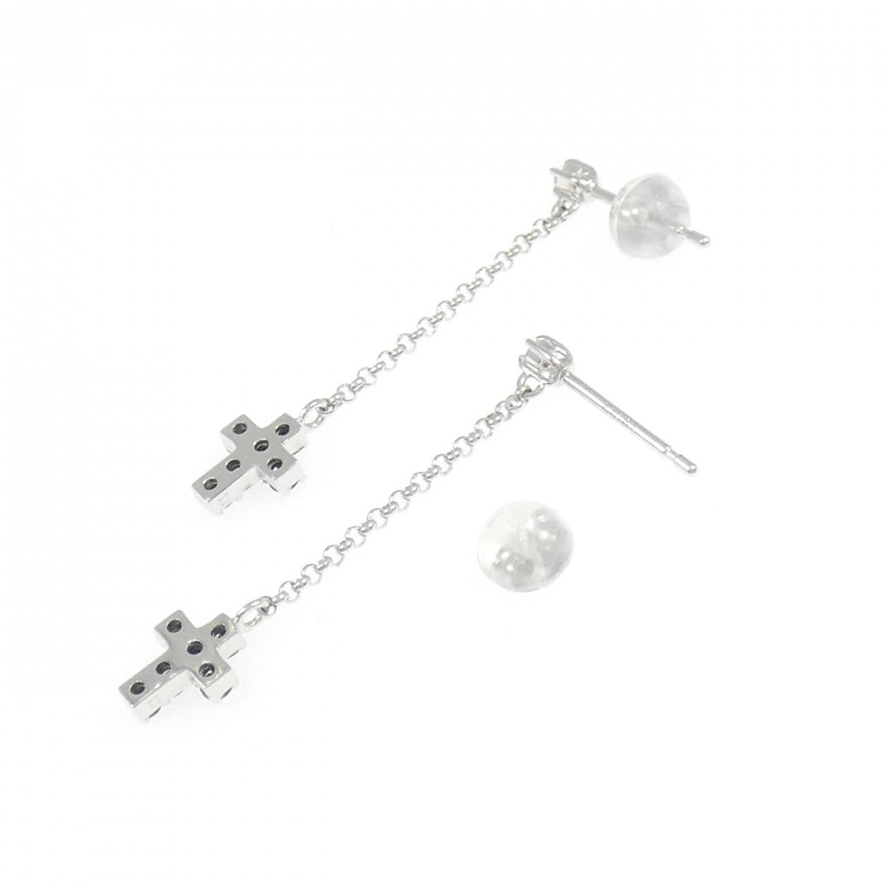 K18WG クロス ダイヤモンド ピアス 0.03CT
