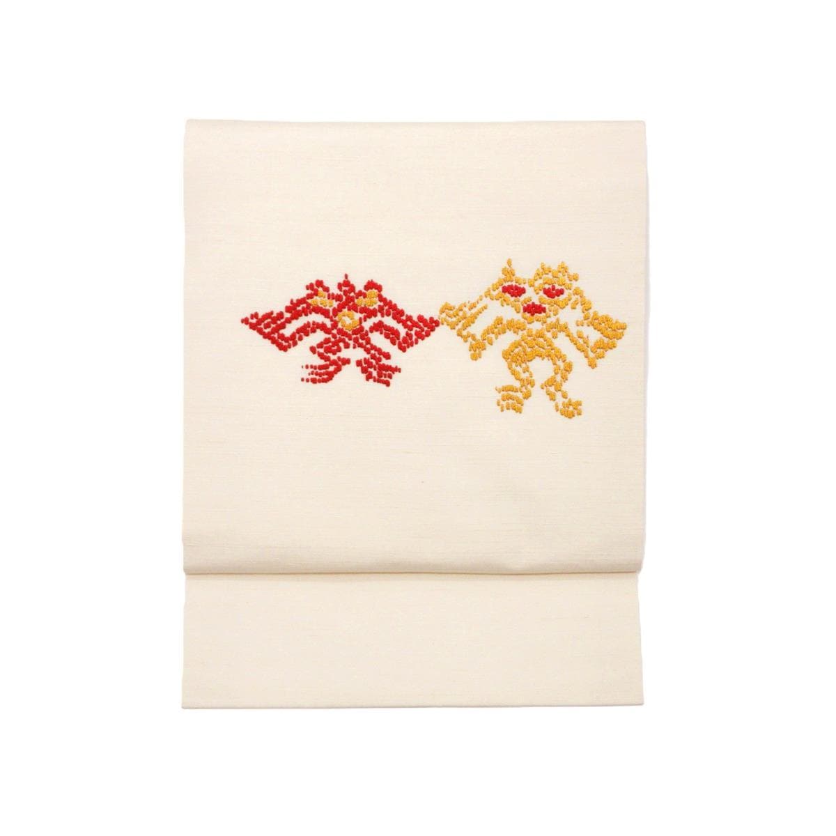 名古屋帯　紬織　刺繍加工