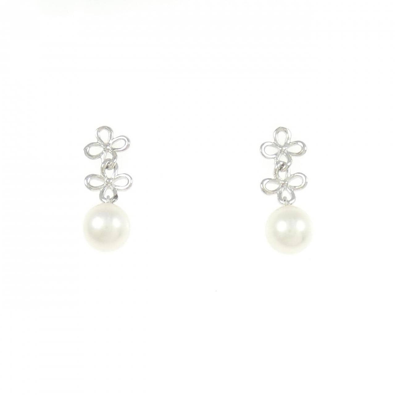 K18WG フラワー アコヤパール ピアス 5.5mm