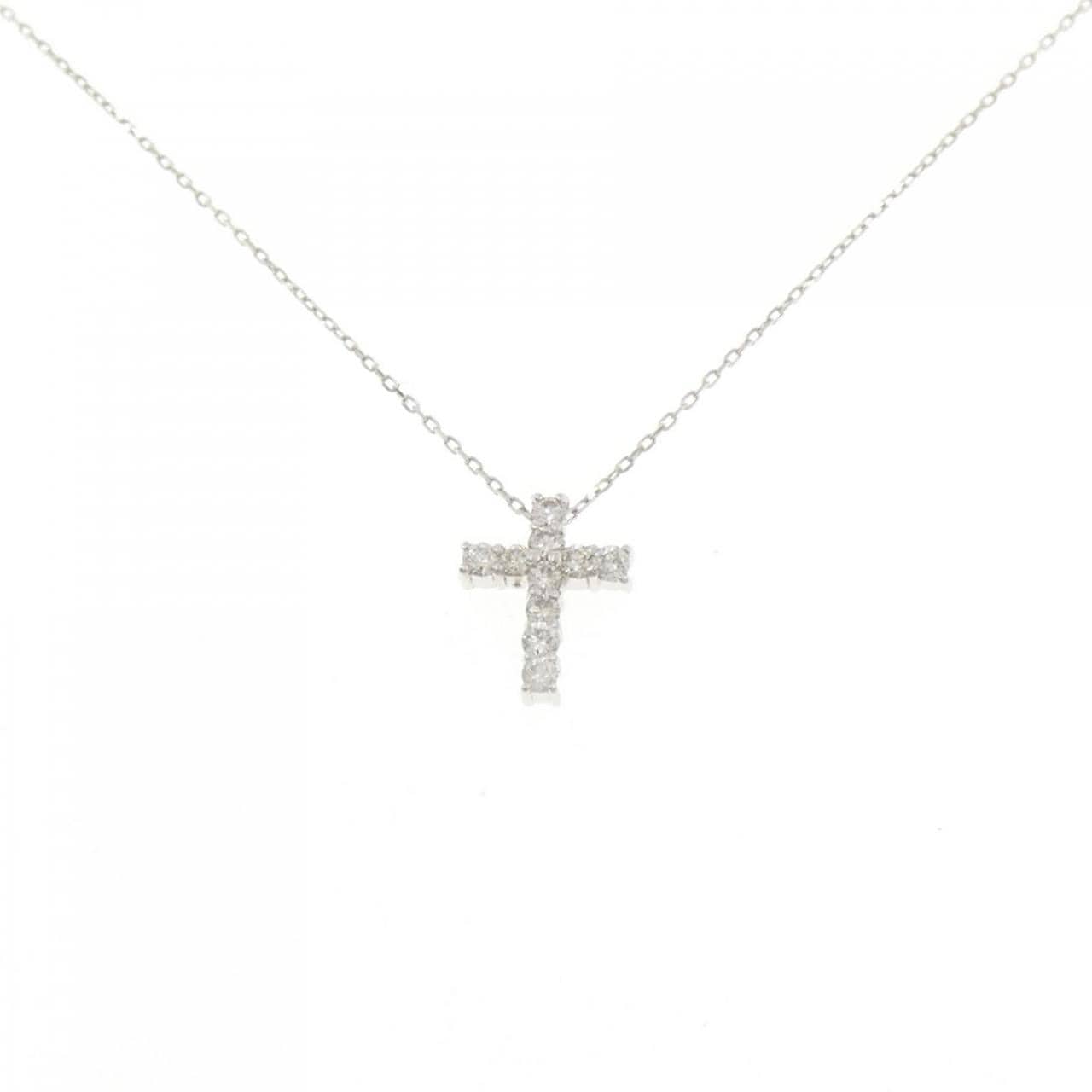K18WG クロス ダイヤモンド ネックレス 0.20CT