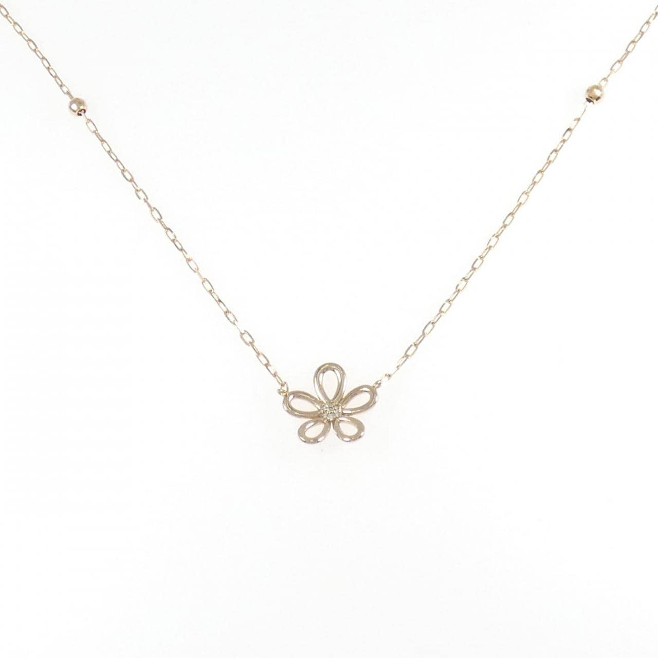 K18PG フラワー ダイヤモンド ネックレス 0.17CT