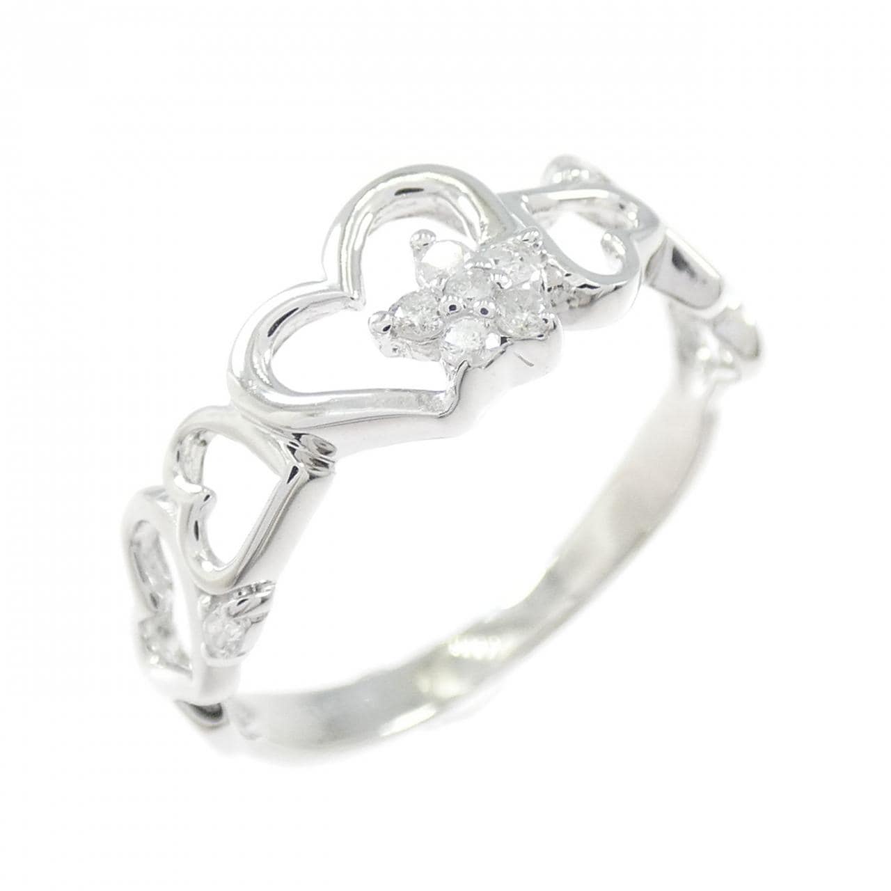 K14WG ハート×スター ダイヤモンド リング