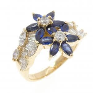 K18YG フラワー サファイヤ リング 1.21CT