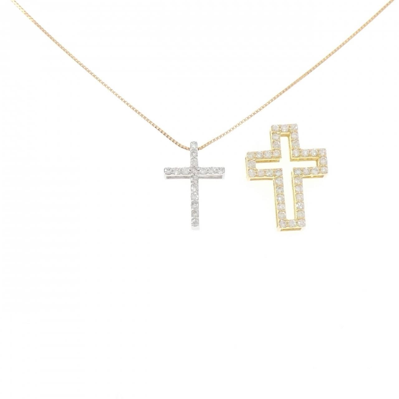 K18YG/K18WG 2WAY クロス ダイヤモンド ネックレス 0.16CT