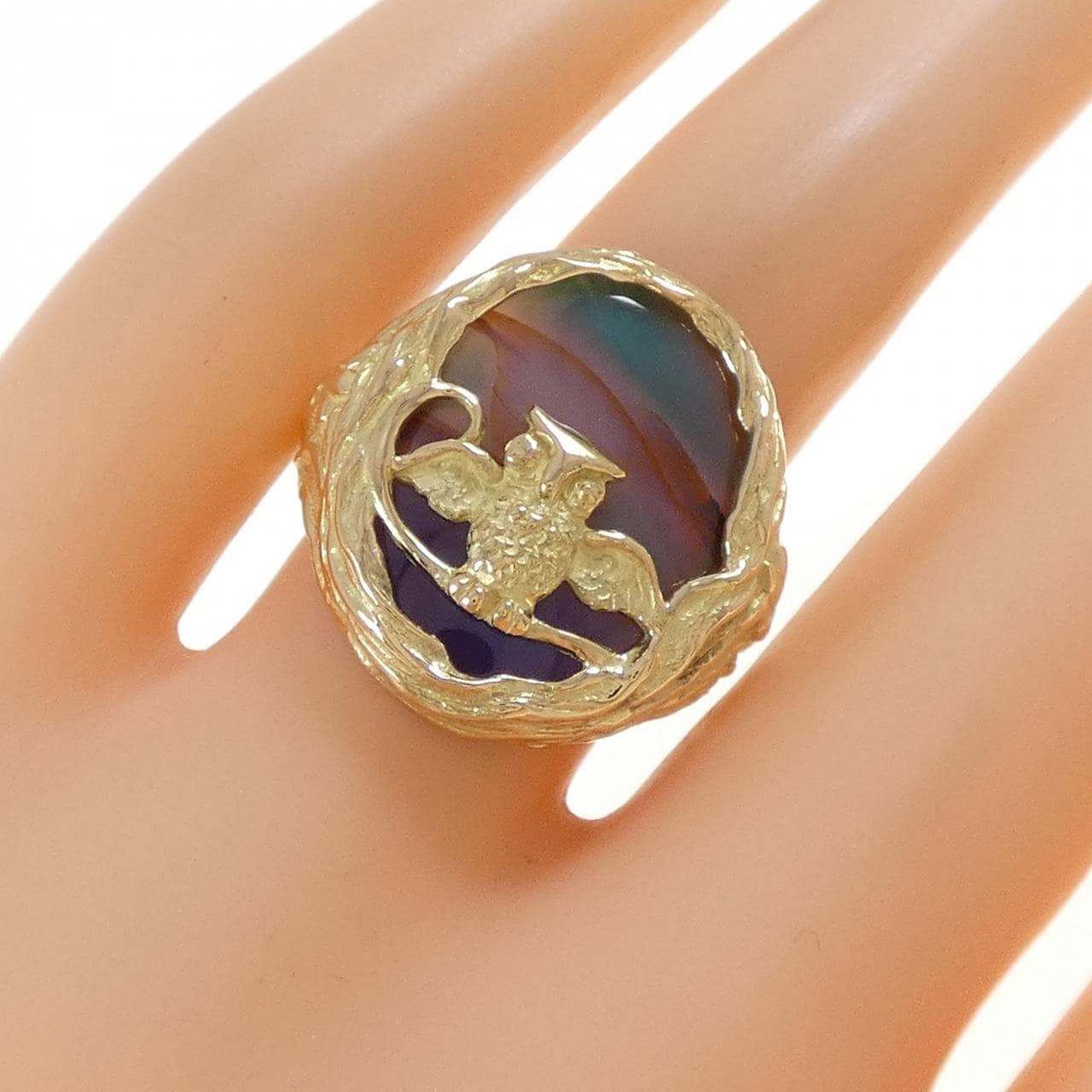 K18YG メノウ フクロウ リング