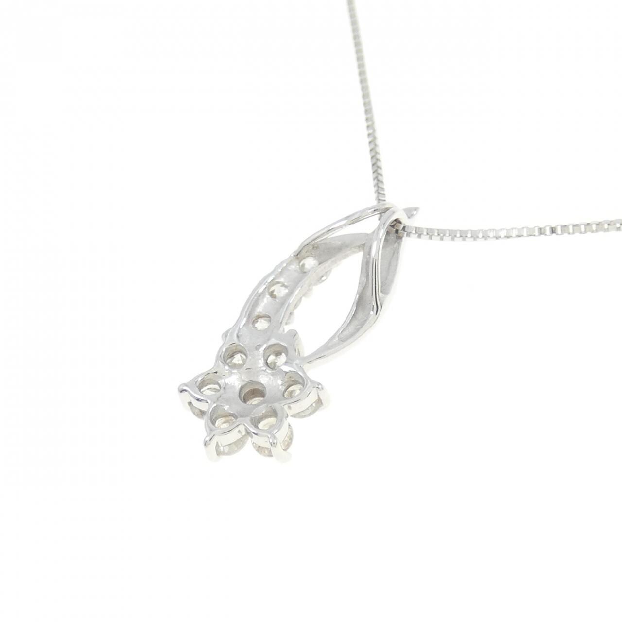 K18WG フラワー ダイヤモンド ネックレス 0.3CT
