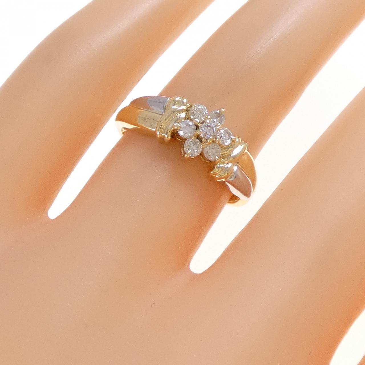 K18YG/PT900 フラワー ダイヤモンド リング 0.23CT