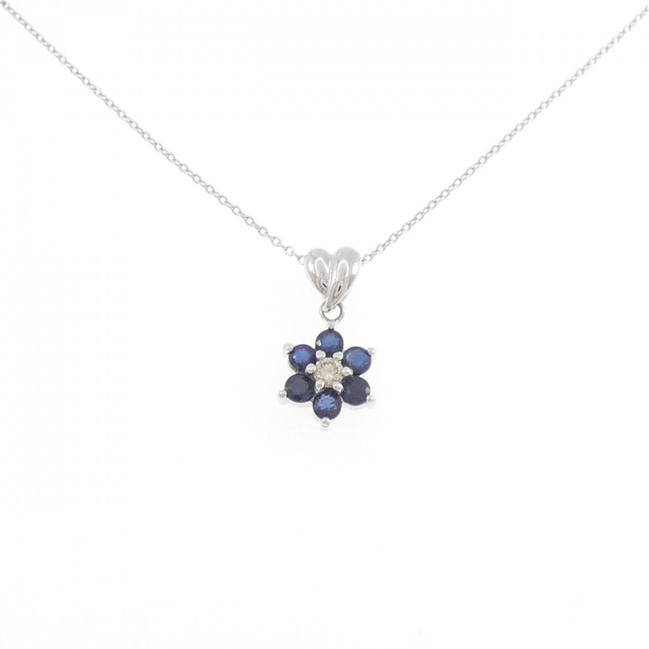 K18WG フラワー サファイヤ ネックレス 0.40CT