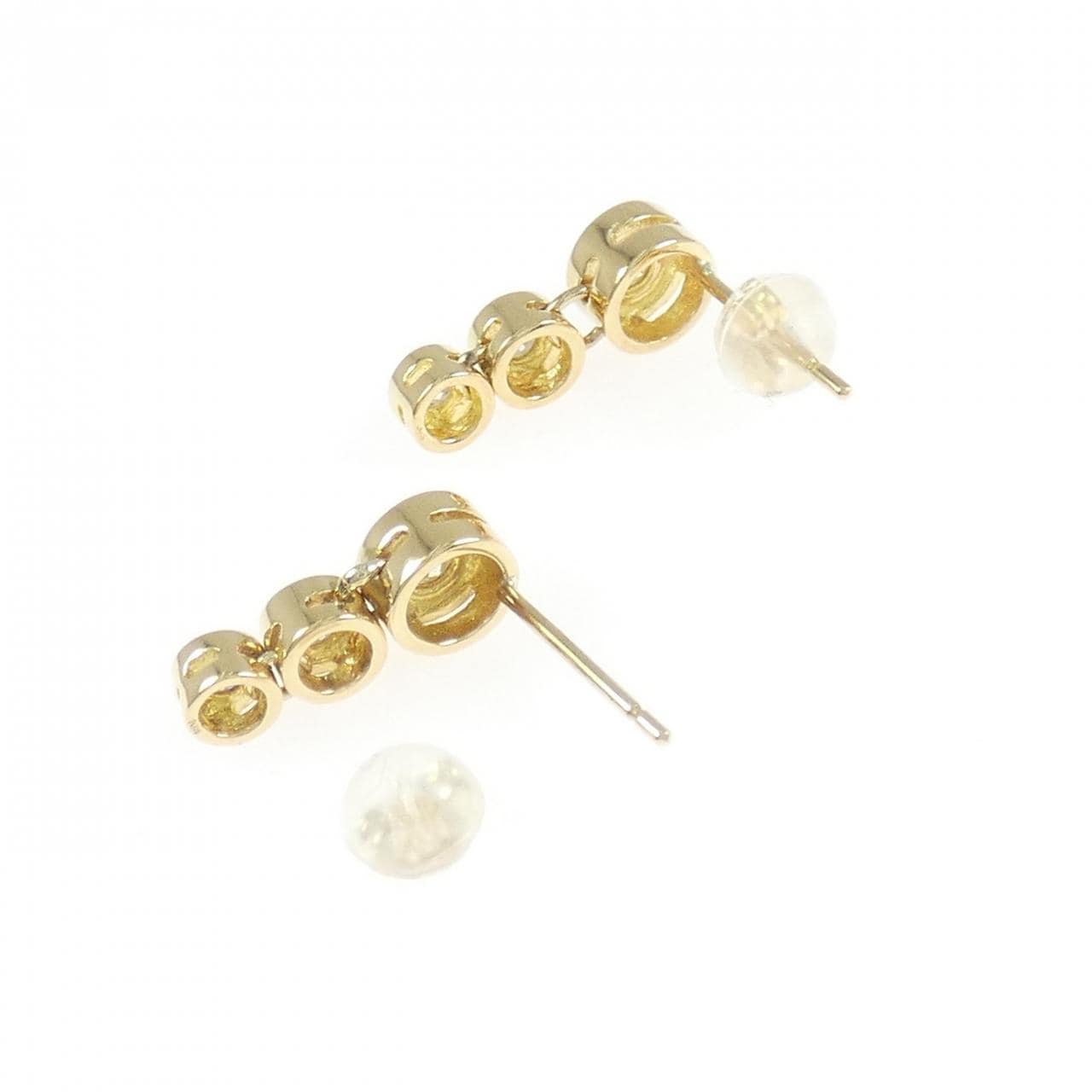 K18YG スリーストーン ダイヤモンド ピアス