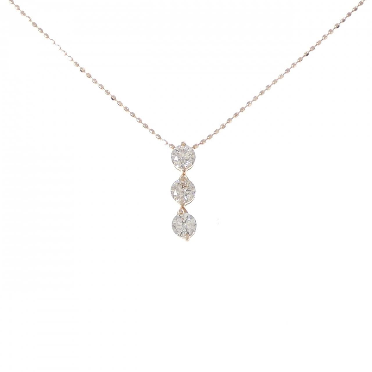 K14PG スリーストーン ダイヤモンド ネックレス 0.50CT