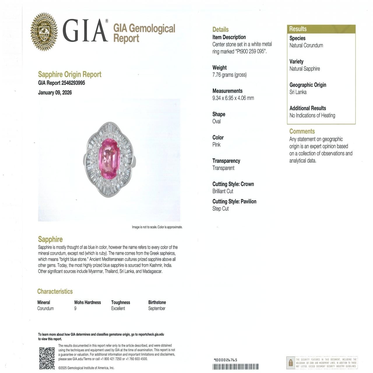 PT900 非加熱 サファイヤ リング 2.59CT スリランカ産