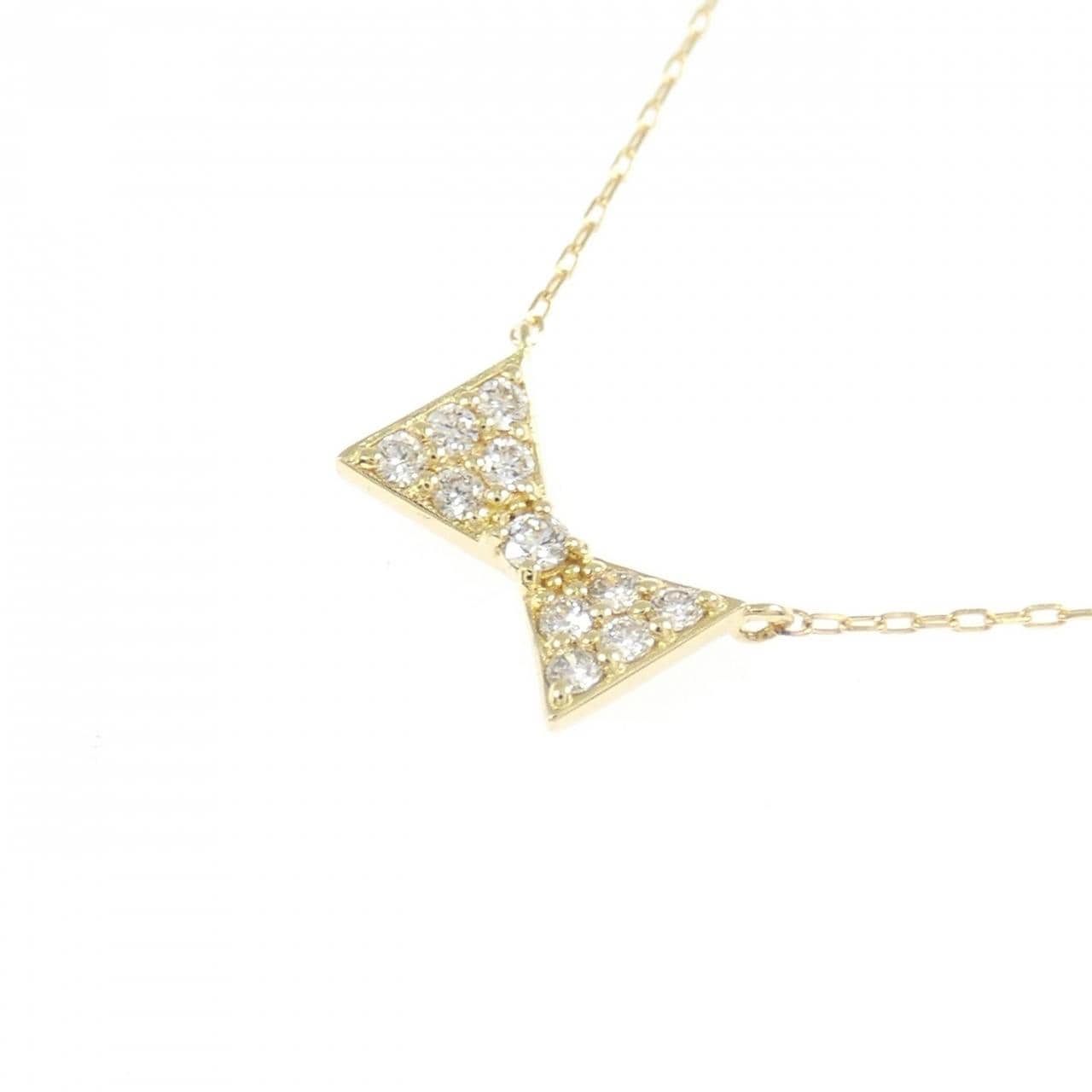 K18YG リボン ダイヤモンド ネックレス 0.10CT