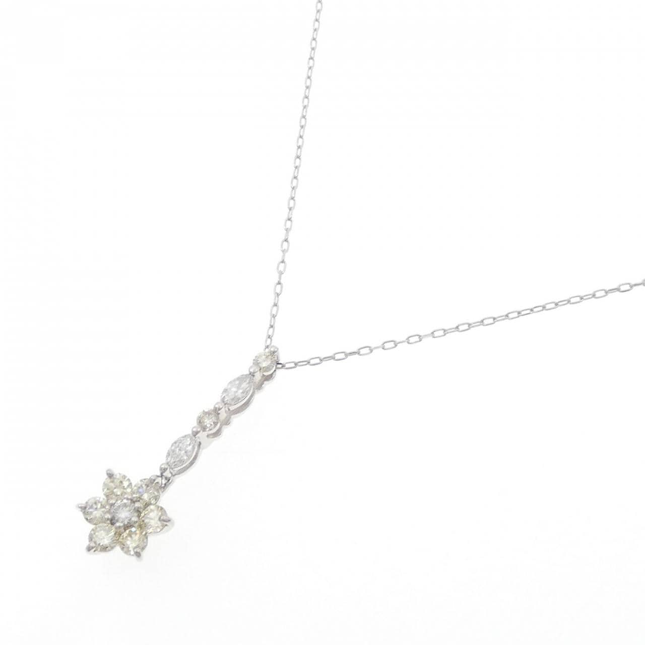K18WG フラワー ダイヤモンド ネックレス 1.07CT